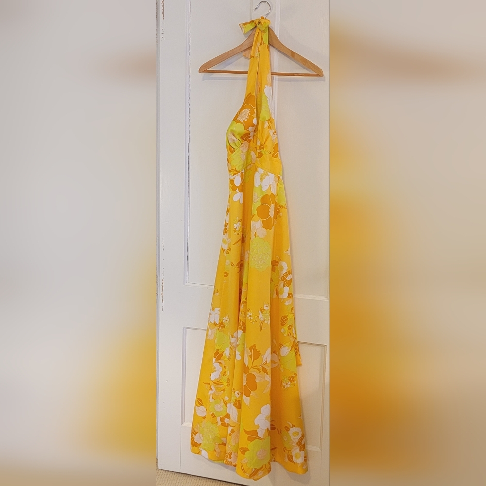 Vintage 60s/70s Floral Yellow Maxi Dress